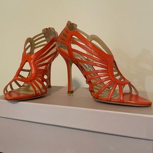 BNIB Jimmy Choo "Samoa" Orange Leather Sandals Heels Size 38 (US 8)